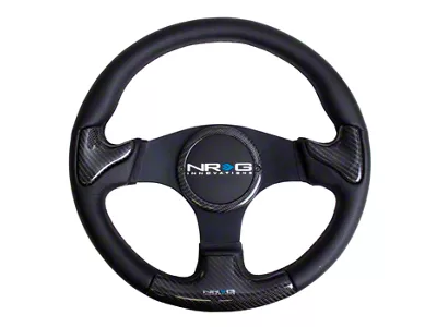 NRG Innovations 350mm Rubber Horn Steering Wheel; Black Carbon Fiber (Universal; Some Adaptation May Be Required)