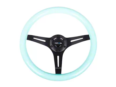 NRG Innovations Classic Wood Grain 350mm Steering Wheel; Black and Minty Fresh (Universal; Some Adaptation May Be Required)