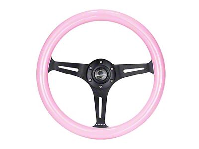 NRG Innovations Classic Wood Grain 350mm Steering Wheel; Black and Pink (Universal; Some Adaptation May Be Required)