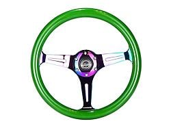 NRG Innovations Classic Wood Grain 350mm Steering Wheel; Neochrome and Green (Universal; Some Adaptation May Be Required)