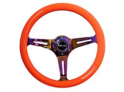 NRG Innovations Classic Wood Grain 350mm Steering Wheel; Neochrome and Neon Orange (Universal; Some Adaptation May Be Required)