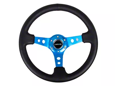 NRG Innovations Sport 350mm 3-Inch Deep Dish Steering Wheel with Holes; Black Leather with Blue Spokes (Universal; Some Adaptation May Be Required)