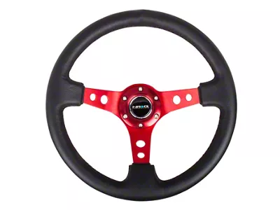 NRG Innovations Sport 350mm 3-Inch Deep Dish Steering Wheel with Holes; Black Leather with Red Spokes (Universal; Some Adaptation May Be Required)