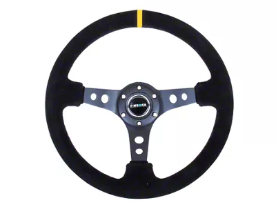 NRG Innovations Sport 350mm 3-Inch Deep Dish Steering Wheel with Holes; Black Suede with Yellow Center Mark (Universal; Some Adaptation May Be Required)