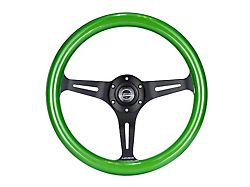 NRG Innovations Classic Wood Grain 350mm Steering Wheel; Black and Green (Universal; Some Adaptation May Be Required)