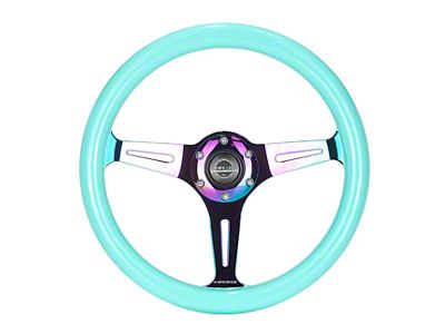 NRG Innovations Classic Wood Grain 350mm Steering Wheel; Neochrome and Minty Fresh (Universal; Some Adaptation May Be Required)