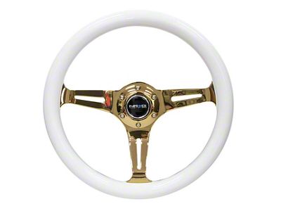 NRG Innovations Classic Wood Grain 350mm Steering Wheel; Gold and White (Universal; Some Adaptation May Be Required)