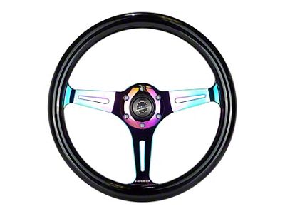 NRG Innovations Classic Wood Grain 350mm Steering Wheel; Neochrome and Black (Universal; Some Adaptation May Be Required)