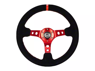 NRG Innovations Sport 350mm 3-Inch Deep Dish Steering Wheel with Holes; Black Leather with Red Spokes and Center Mark (Universal; Some Adaptation May Be Required)