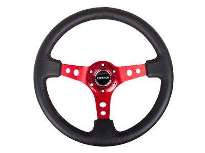 NRG Innovations Sport 350mm 3-Inch Deep Dish Steering Wheel with Holes; Black Leather with Red Spokes (Universal; Some Adaptation May Be Required)