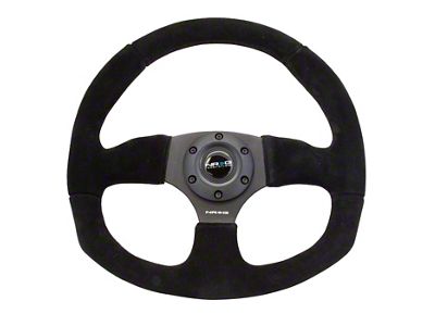 NRG Innovations Flat Bottom Steering Wheel; Black Leather with Red Stitching (Universal; Some Adaptation May Be Required)