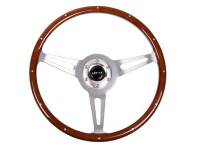 NRG Innovations Classic Wood Grain 380mm Steering Wheel; Brushed Silver and Oak (Universal; Some Adaptation May Be Required)