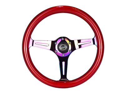 NRG Innovations Classic Wood Grain 350mm Steering Wheel; Neochrome and Red (Universal; Some Adaptation May Be Required)