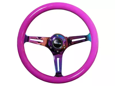 NRG Innovations Classic Wood Grain 350mm Steering Wheel; Neochrome and Neon Purple (Universal; Some Adaptation May Be Required)