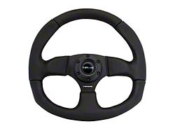 NRG Innovations Flat Bottom Steering Wheel; Black Leather with Black Stitching (Universal; Some Adaptation May Be Required)