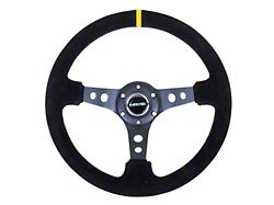 NRG Innovations Sport 350mm 3-Inch Deep Dish Steering Wheel with Holes; Black Suede with Yellow Center Mark (Universal; Some Adaptation May Be Required)