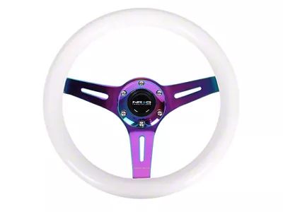 NRG Innovations Classic Wood Grain 310mm Steering Wheel; Neochrome and White (Universal; Some Adaptation May Be Required)