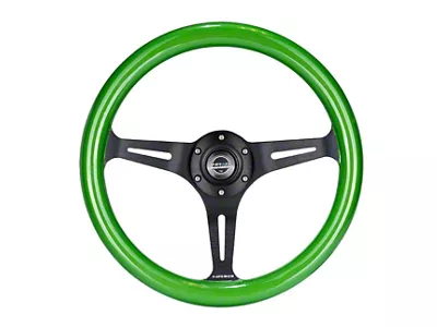 NRG Innovations Classic Wood Grain 350mm Steering Wheel; Black and Green (Universal; Some Adaptation May Be Required)