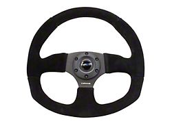 NRG Innovations Flat Bottom Steering Wheel; Black Leather with Red Stitching (Universal; Some Adaptation May Be Required)