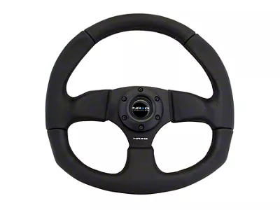 NRG Innovations Flat Bottom Steering Wheel; Black Leather with Black Stitching (Universal; Some Adaptation May Be Required)