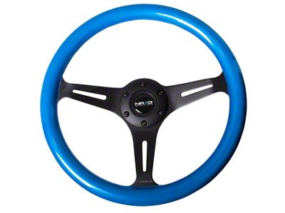 NRG Innovations Classic Wood Grain 350mm Steering Wheel; Black and Blue (Universal; Some Adaptation May Be Required)