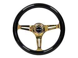 NRG Innovations Classic Wood Grain 350mm Steering Wheel; Gold and Black (Universal; Some Adaptation May Be Required)