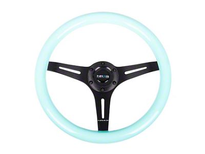 NRG Innovations Classic Wood Grain 350mm Steering Wheel; Black and Minty Fresh (Universal; Some Adaptation May Be Required)