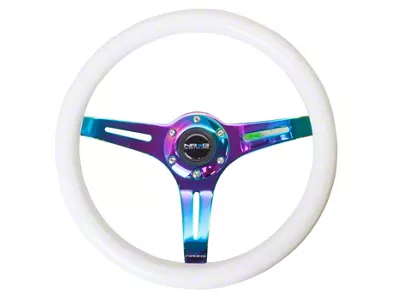 NRG Innovations Classic Wood Grain 350mm Steering Wheel; Neochrome and Blue Glow In The Dark (Universal; Some Adaptation May Be Required)