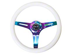 NRG Innovations Classic Wood Grain 350mm Steering Wheel; Neochrome and Blue Glow In The Dark (Universal; Some Adaptation May Be Required)