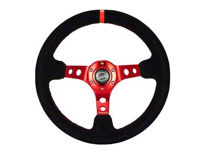 NRG Innovations Sport 350mm 3-Inch Deep Dish Steering Wheel with Holes; Black Leather with Red Spokes and Center Mark (Universal; Some Adaptation May Be Required)