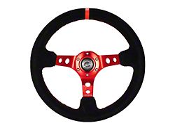 NRG Innovations Sport 350mm 3-Inch Deep Dish Steering Wheel with Holes; Black Leather with Red Spokes and Center Mark (Universal; Some Adaptation May Be Required)