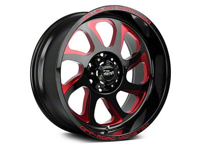 Off Road Monster M22 Gloss Black Candy Red Milled 8-Lug Wheel; 22x12; -44mm Offset (10-18 RAM 3500 SRW)