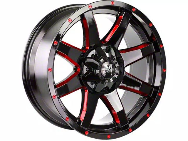 Off-Road Monster M08 Gloss Black Candy Red Milled 6-Lug Wheel; 20x9; 0mm Offset (15-20 F-150)