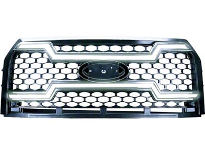 OLM Essential Series Upper Replacement Grille with Dual White DRL; Black (15-17 F-150, Excluding Raptor)