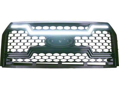 OLM Essential Series Upper Replacement Grille with White DRL; Black (15-17 F-150, Excluding Raptor)