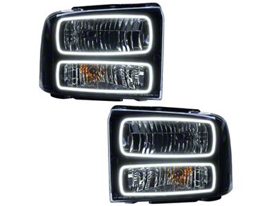 Oracle OE Style Headlights with White LED Halo; Black Housing; Clear Lens (05-07 F-250 Super Duty)