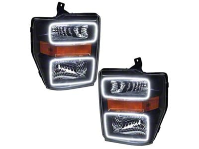 Oracle OE Style Headlights with White LED Halo; Black Housing; Clear Lens (08-10 F-350 Super Duty)