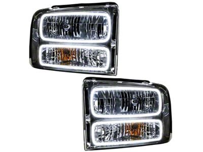 Oracle OE Style Headlights with White LED Halo; Chrome Housing; Clear Lens (05-07 F-350 Super Duty)