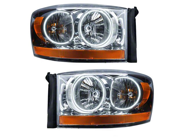 Oracle OE Style Headlights with White LED Halo; Chrome Housing; Clear Lens (2006 RAM 2500)