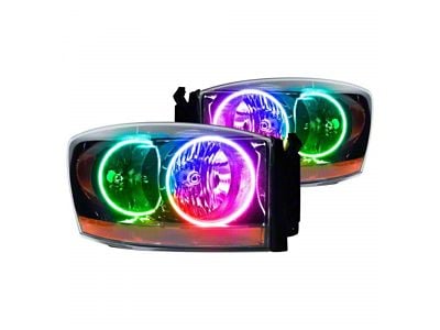 Oracle OE Style Headlights with ColorSHIFT Halo; Black Housing; Clear Lens (2006 RAM 3500)