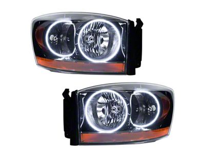 Oracle OE Style Headlights with White LED Halo; Black Housing; Clear Lens (2006 RAM 3500)