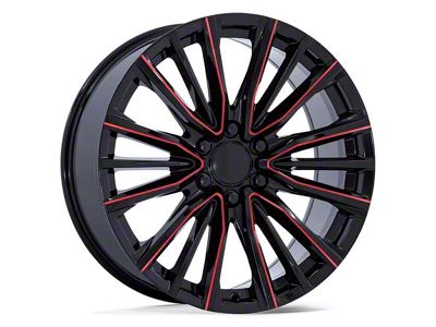 PR223 Gloss Black Milled with Red 6-Lug Wheel; 22x9; 28mm Offset (07-13 Sierra 1500)