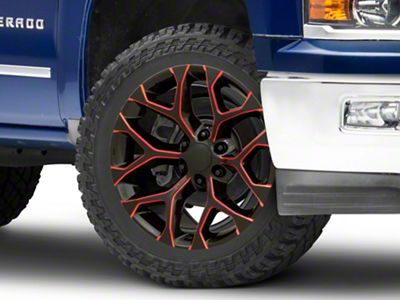 PR176 Gloss Black Red Milled 6-Lug Wheel; 24x10; 24mm Offset (14-18 Silverado 1500)