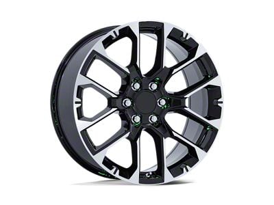 PR224 Gloss Black with Machined Face 6-Lug Wheel; 22x9; 28mm Offset (14-18 Silverado 1500)