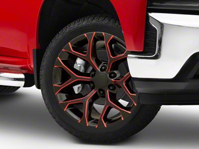 PR176 Gloss Black Red Milled 6-Lug Wheel; 24x10; 24mm Offset (19-24 Silverado 1500)