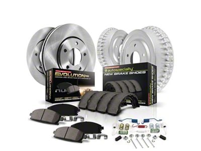 PowerStop OE Replacement 6-Lug Brake Rotor, Drum and Pad Kit; Front and Rear (00-02 Dakota w/ 11-Inch Rear Drum Brakes)