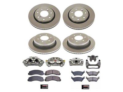 PowerStop OE Replacement 7-Lug Brake Rotor, Pad and Caliper Kit; Front and Rear (12-14 F-150 w/ 7-Lug)