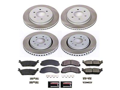 PowerStop Semi-Coated 6-Lug Brake Rotor and Pad Kit; Front and Rear (18-20 F-150 w/ Electric Parking Brake)