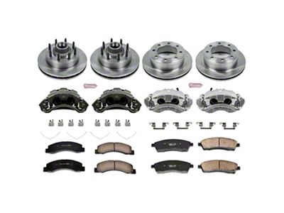 PowerStop OE Replacement 8-Lug Brake Rotor, Pad and Caliper Kit; Front and Rear (99-Early 00 2WD F-250 Super Duty w/ 4-Wheel ABS)