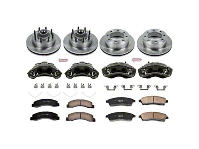 PowerStop OE Replacement 8-Lug Brake Rotor, Pad and Caliper Kit; Front and Rear (Late 00-02 2WD F-250 Super Duty w/ 4-Wheel ABS)